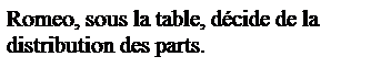 Zone de Texte: Romeo, sous la table, d�cide de la distribution des parts.
